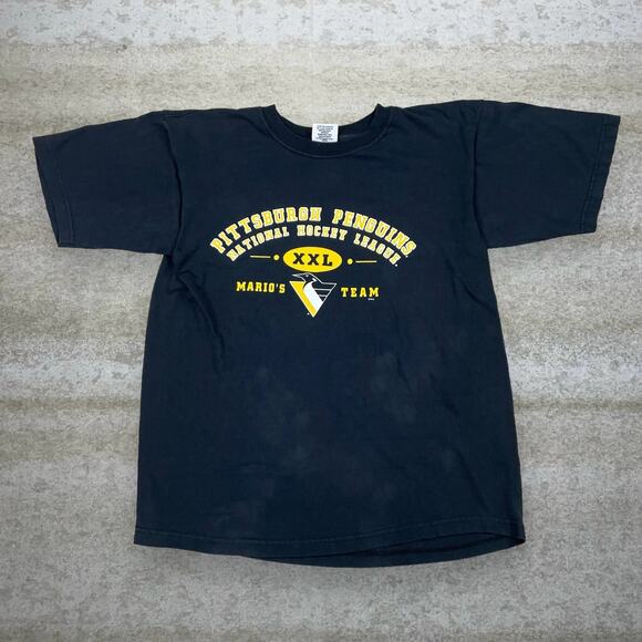 Vintage 90s Pittsburgh Penguins Shirt Mens L Black Lemieux Cotton Short Sleeve - Picture 1 of 4